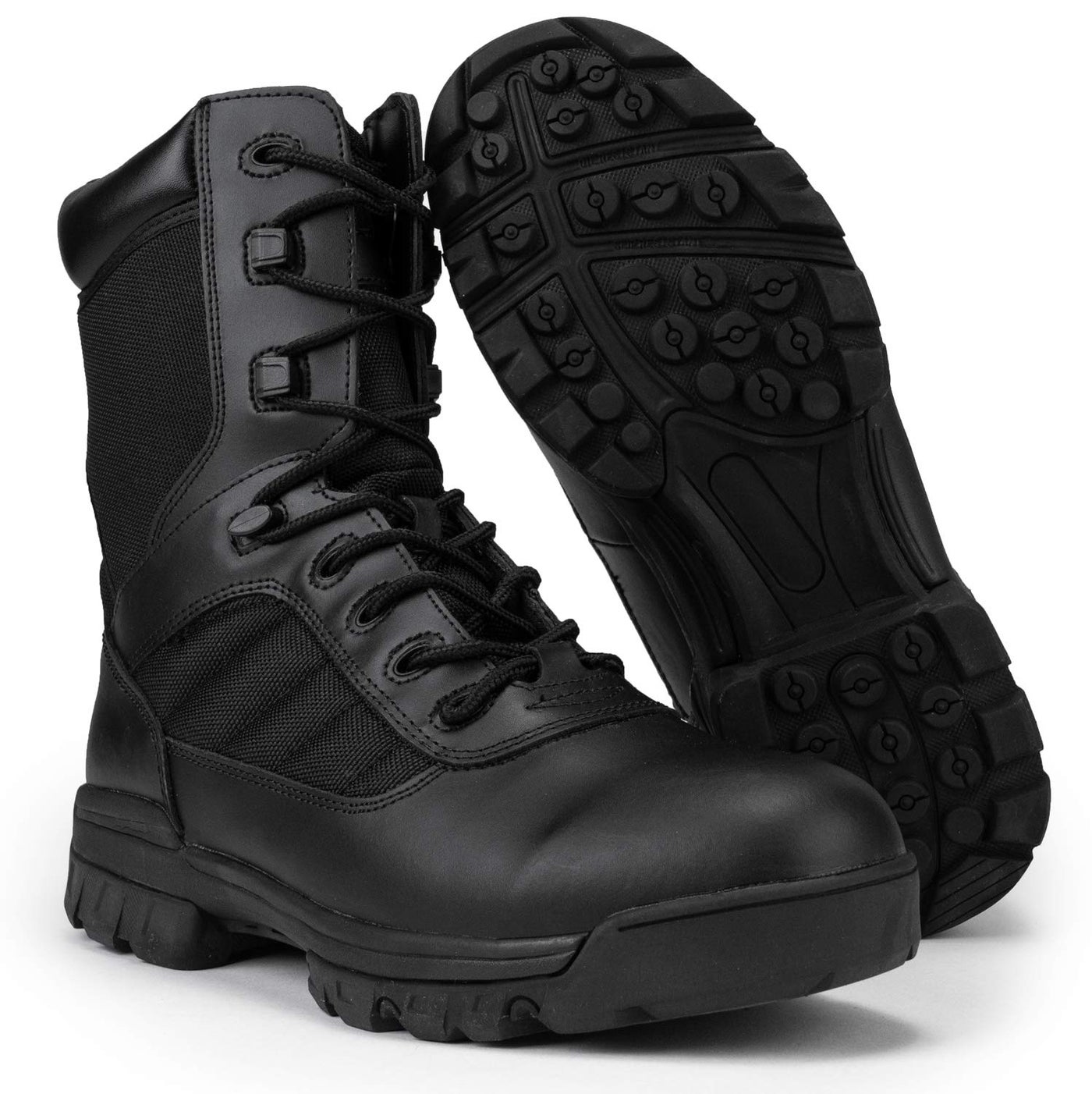 RYNO GEAR Men's Black Military Tactical Work Boots, CoolMax Lining Side Zipper Leather Motorcycle Slip-Resistant Ankle Combat Boots (8.0, 8)